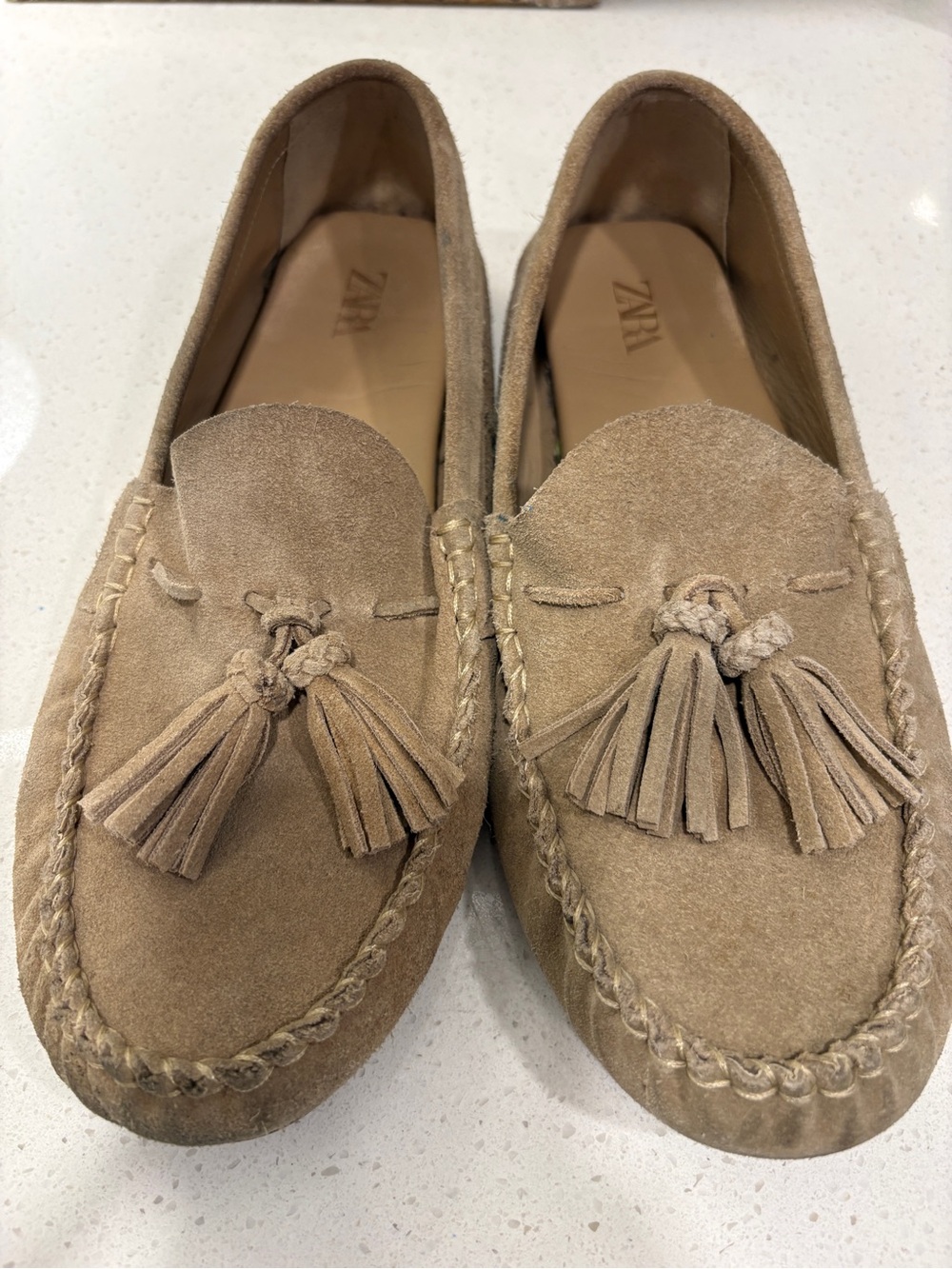 Zara Tan Suede Tassel Loafers - Women